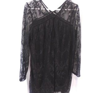 XHILARATION WOMENS BLACK LACE LINEN DRESS XL
